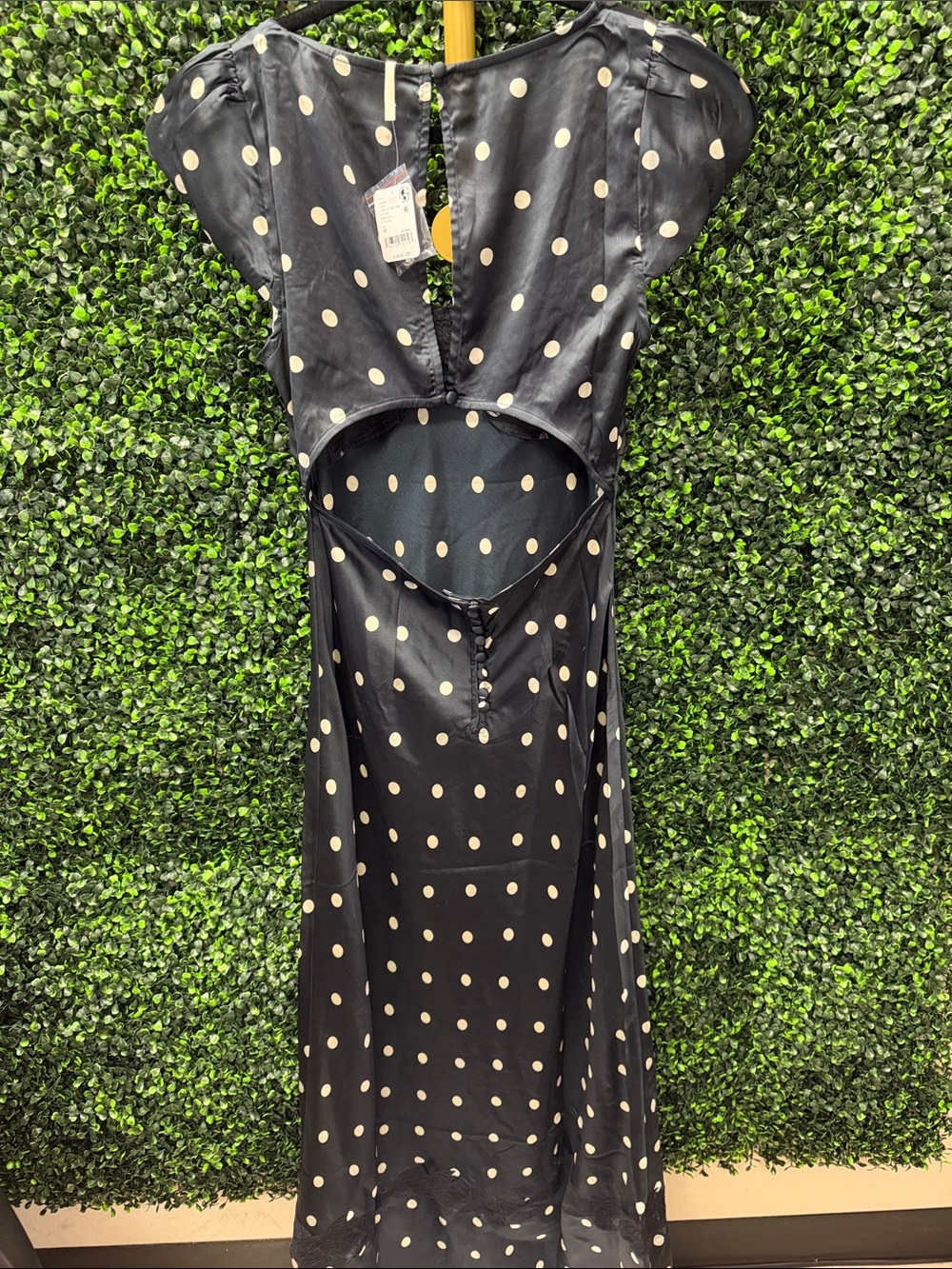 Free People Black Polka Dot Midi Dress with Cream Dots - Picture 4 of 9